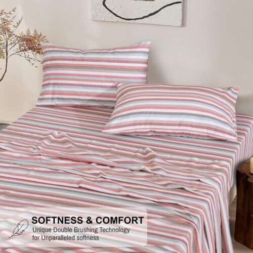 100% Cotton Flannel Sheet Set Deep Pockets Breathable Warm 170 GSM Cozy Soft - Image 159