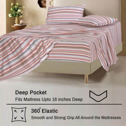 100% Cotton Flannel Sheet Set Deep Pockets Breathable Warm 170 GSM Cozy Soft - Image 160