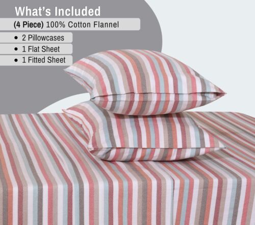 100% Cotton Flannel Sheet Set Deep Pockets Breathable Warm 170 GSM Cozy Soft - Image 161