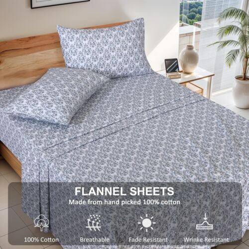 100% Cotton Flannel Sheet Set Deep Pockets Breathable Warm 170 GSM Cozy Soft - Image 165