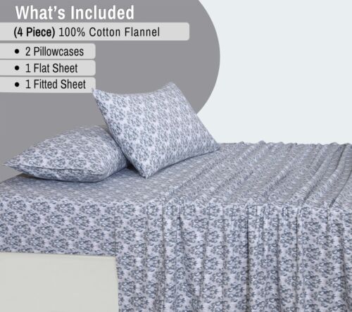 100% Cotton Flannel Sheet Set Deep Pockets Breathable Warm 170 GSM Cozy Soft - Image 168