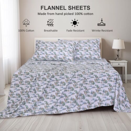 100% Cotton Flannel Sheet Set Deep Pockets Breathable Warm 170 GSM Cozy Soft - Image 173