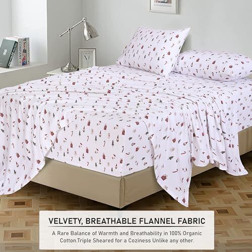 100% Cotton Flannel Sheet Set Deep Pockets Breathable Warm 170 GSM Cozy Soft - Image 179