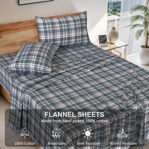 100% Cotton Flannel Sheet Set Deep Pockets Breathable Warm 170 GSM Cozy Soft - Image 186