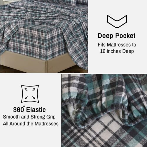 100% Cotton Flannel Sheet Set Deep Pockets Breathable Warm 170 GSM Cozy Soft - Image 188