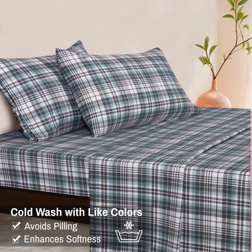 100% Cotton Flannel Sheet Set Deep Pockets Breathable Warm 170 GSM Cozy Soft - Image 189