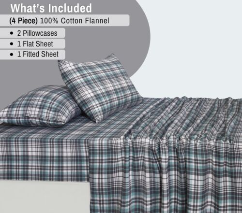 100% Cotton Flannel Sheet Set Deep Pockets Breathable Warm 170 GSM Cozy Soft - Image 190