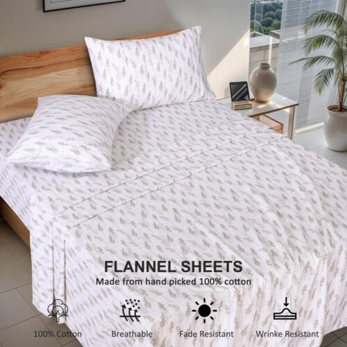 100% Cotton Flannel Sheet Set Deep Pockets Breathable Warm 170 GSM Cozy Soft - Image 193