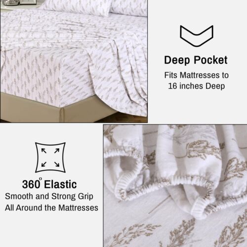 100% Cotton Flannel Sheet Set Deep Pockets Breathable Warm 170 GSM Cozy Soft - Image 195