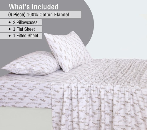 100% Cotton Flannel Sheet Set Deep Pockets Breathable Warm 170 GSM Cozy Soft - Image 196