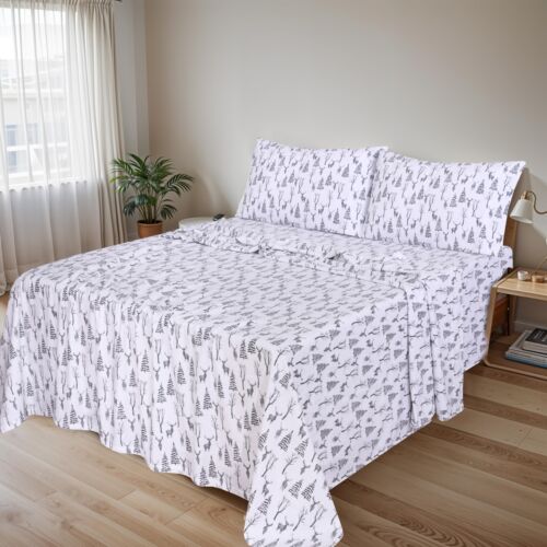 100% Cotton Flannel Sheet Set Deep Pockets Breathable Warm 170 GSM Cozy Soft - Image 199