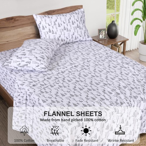 100% Cotton Flannel Sheet Set Deep Pockets Breathable Warm 170 GSM Cozy Soft - Image 201