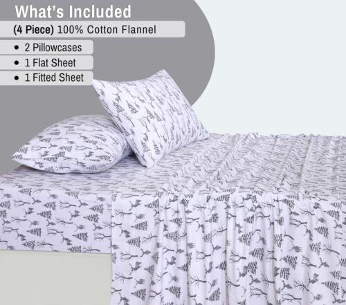 100% Cotton Flannel Sheet Set Deep Pockets Breathable Warm 170 GSM Cozy Soft - Image 204