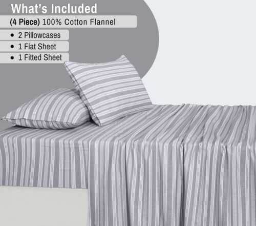 100% Cotton Flannel Sheet Set Deep Pockets Breathable Warm 170 GSM Cozy Soft - Image 212