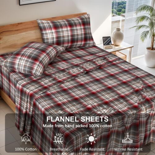 100% Cotton Flannel Sheet Set Deep Pockets Breathable Warm 170 GSM Cozy Soft - Image 216