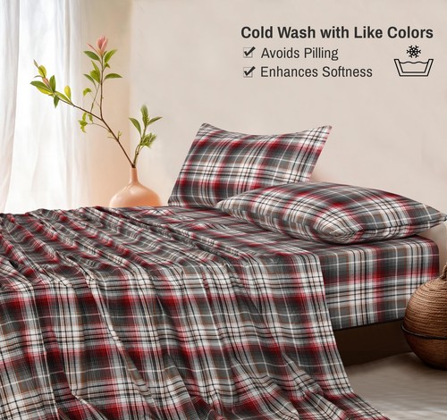 100% Cotton Flannel Sheet Set Deep Pockets Breathable Warm 170 GSM Cozy Soft - Image 217