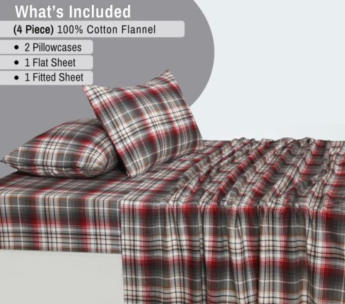 100% Cotton Flannel Sheet Set Deep Pockets Breathable Warm 170 GSM Cozy Soft - Image 219