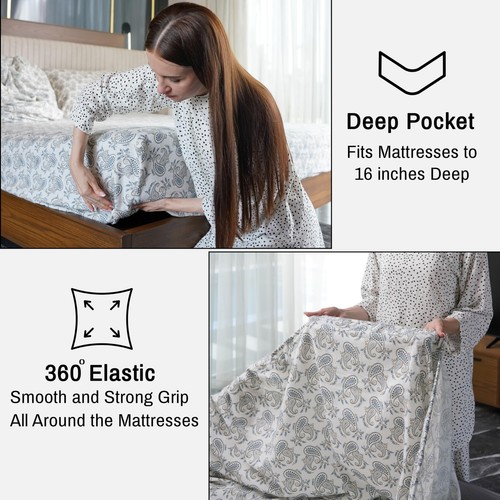 100% Cotton Flannel Sheet Set Deep Pockets Breathable Warm 170 GSM Cozy Soft - Image 233