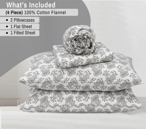 100% Cotton Flannel Sheet Set Deep Pockets Breathable Warm 170 GSM Cozy Soft - Image 234
