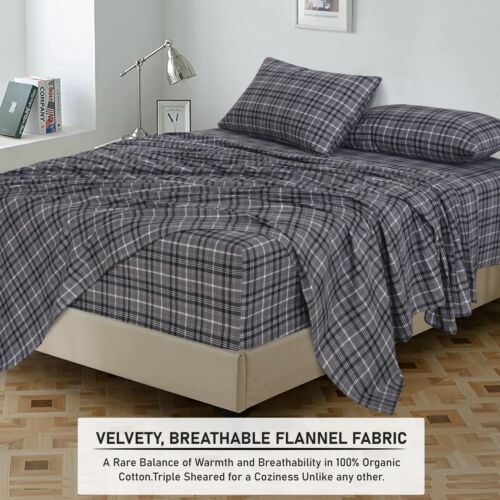 100% Cotton Flannel Sheet Set Deep Pockets Breathable Warm 170 GSM Cozy Soft - Image 240