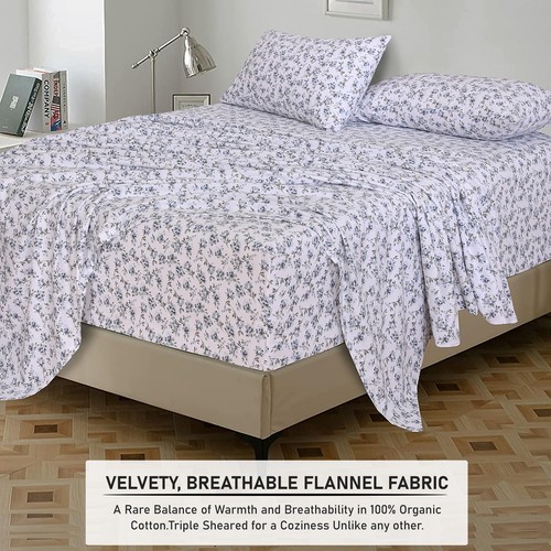 100% Cotton Flannel Sheet Set Deep Pockets Breathable Warm 170 GSM Cozy Soft - Image 249