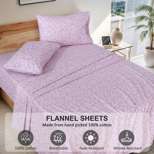 100% Cotton Flannel Sheet Set Deep Pockets Breathable Warm 170 GSM Cozy Soft - Image 255