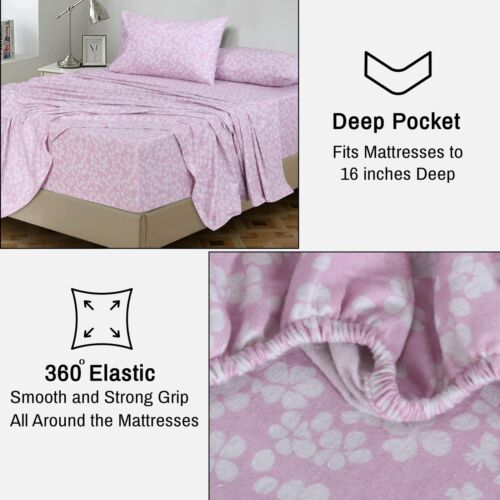 100% Cotton Flannel Sheet Set Deep Pockets Breathable Warm 170 GSM Cozy Soft - Image 256