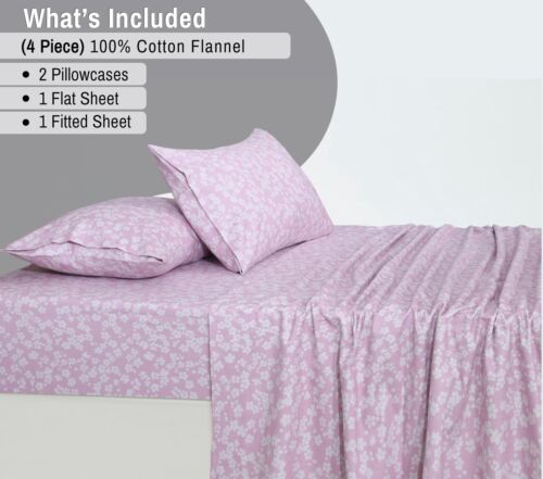 100% Cotton Flannel Sheet Set Deep Pockets Breathable Warm 170 GSM Cozy Soft - Image 258