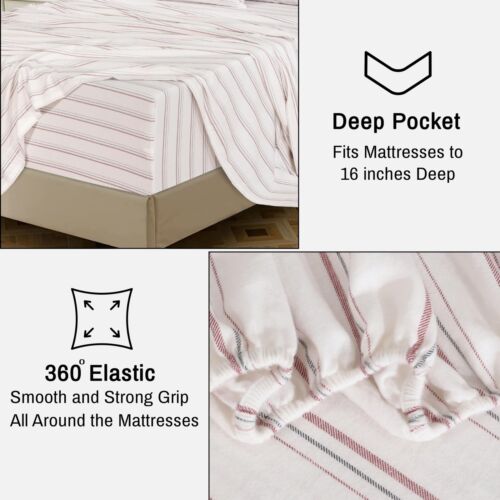100% Cotton Flannel Sheet Set Deep Pockets Breathable Warm 170 GSM Cozy Soft - Image 263