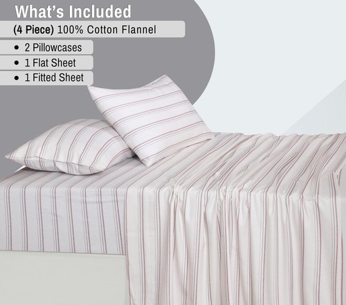 100% Cotton Flannel Sheet Set Deep Pockets Breathable Warm 170 GSM Cozy Soft - Image 265