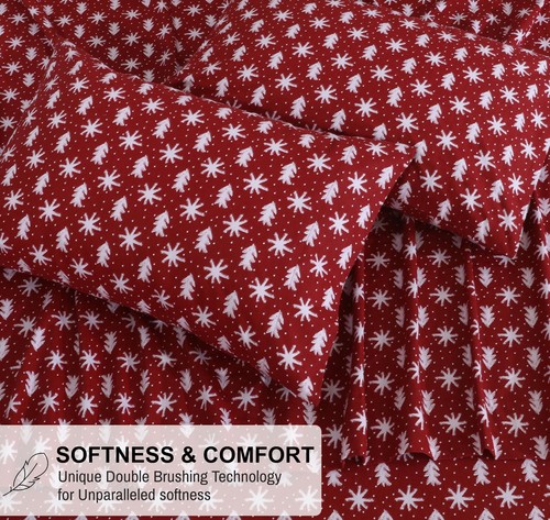 100% Cotton Flannel Sheet Set Deep Pockets Breathable Warm 170 GSM Cozy Soft - Image 269