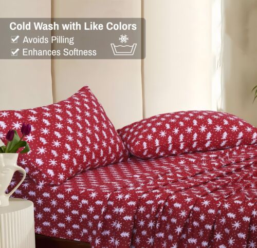 100% Cotton Flannel Sheet Set Deep Pockets Breathable Warm 170 GSM Cozy Soft - Image 273