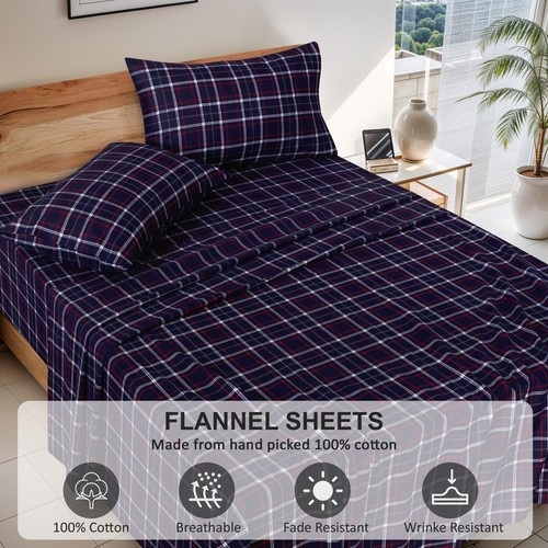 100% Cotton Flannel Sheet Set Deep Pockets Breathable Warm 170 GSM Cozy Soft - Image 277