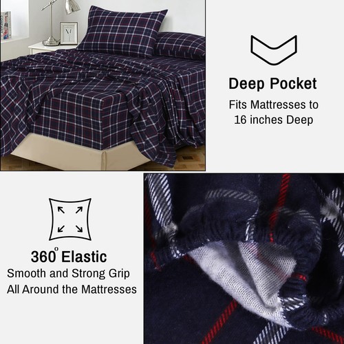 100% Cotton Flannel Sheet Set Deep Pockets Breathable Warm 170 GSM Cozy Soft - Image 278