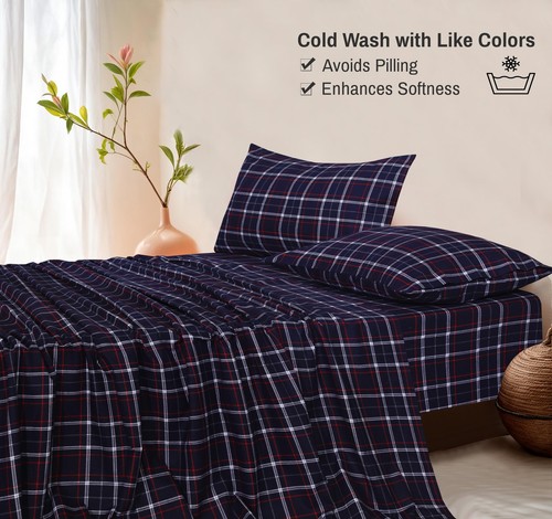 100% Cotton Flannel Sheet Set Deep Pockets Breathable Warm 170 GSM Cozy Soft - Image 279