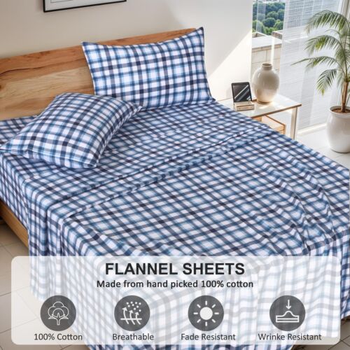 100% Cotton Flannel Sheet Set Deep Pockets Breathable Warm 170 GSM Cozy Soft - Image 292