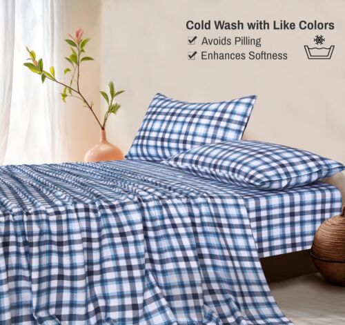 100% Cotton Flannel Sheet Set Deep Pockets Breathable Warm 170 GSM Cozy Soft - Image 294