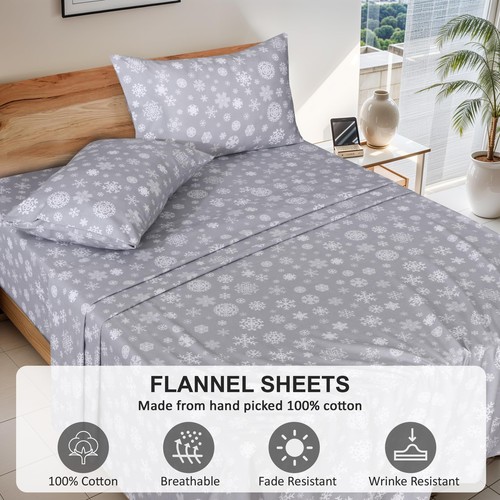 100% Cotton Flannel Sheet Set Deep Pockets Breathable Warm 170 GSM Cozy Soft - Image 307