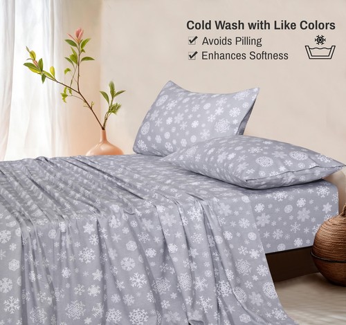 100% Cotton Flannel Sheet Set Deep Pockets Breathable Warm 170 GSM Cozy Soft - Image 308