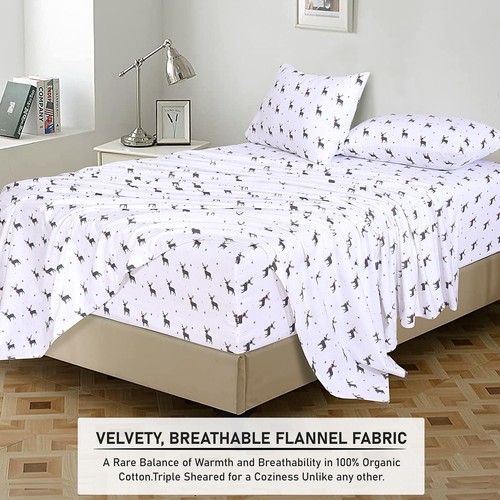 100% Cotton Flannel Sheet Set Deep Pockets Breathable Warm 170 GSM Cozy Soft - Image 314