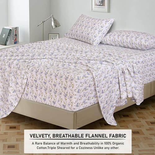 100% Cotton Flannel Sheet Set Deep Pockets Breathable Warm 170 GSM Cozy Soft - Image 322