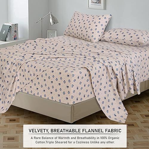 100% Cotton Flannel Sheet Set Deep Pockets Breathable Warm 170 GSM Cozy Soft - Image 329
