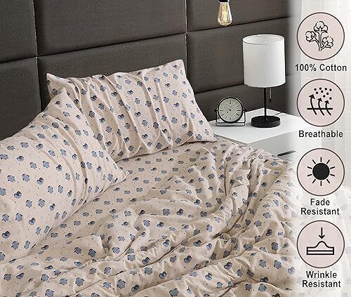 100% Cotton Flannel Sheet Set Deep Pockets Breathable Warm 170 GSM Cozy Soft - Image 330