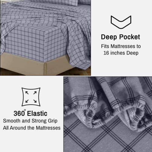 100% Cotton Flannel Sheet Set Deep Pockets Breathable Warm 170 GSM Cozy Soft - Image 369