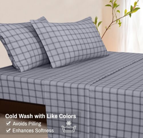 100% Cotton Flannel Sheet Set Deep Pockets Breathable Warm 170 GSM Cozy Soft - Image 370