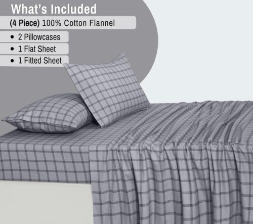100% Cotton Flannel Sheet Set Deep Pockets Breathable Warm 170 GSM Cozy Soft - Image 371
