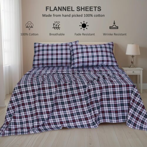 100% Cotton Flannel Sheet Set Deep Pockets Breathable Warm 170 GSM Cozy Soft - Image 374