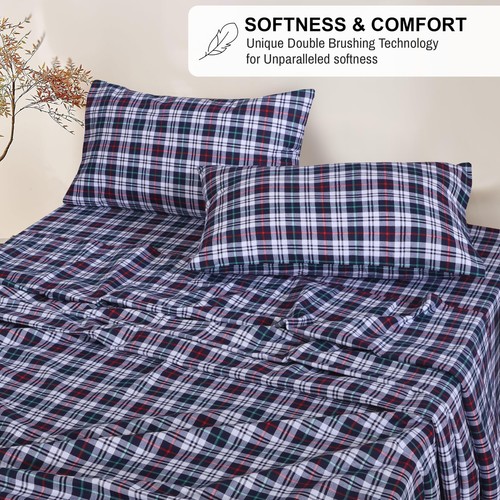 100% Cotton Flannel Sheet Set Deep Pockets Breathable Warm 170 GSM Cozy Soft - Image 375