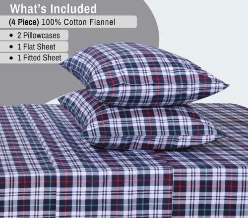 100% Cotton Flannel Sheet Set Deep Pockets Breathable Warm 170 GSM Cozy Soft - Image 377