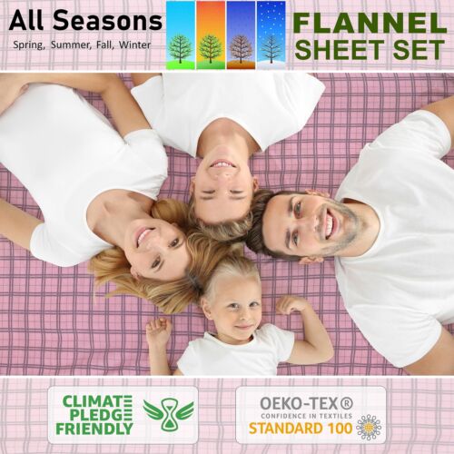 100% Cotton Flannel Sheet Set Deep Pockets Breathable Warm 170 GSM Cozy Soft - Image 398